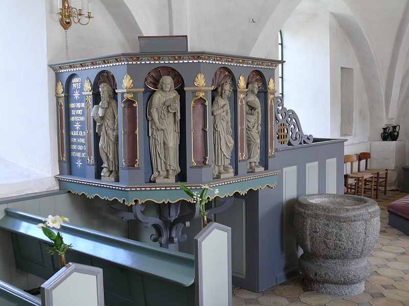 The baptismal font in Bogø Church